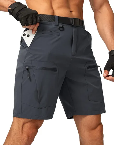 Pantalones cortos tipo cargo de senderismo para hombre elásticos de secado rápido para exteriores con múltiples bolsillos para pescar casual