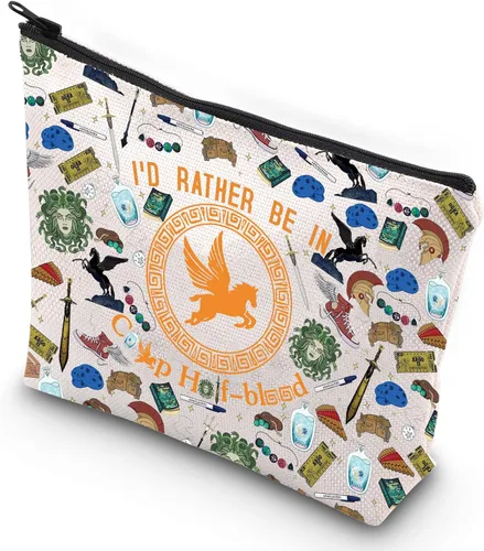 G2TUP Bolsa de maquillaje inspirada en caballo naranja Bolsa de cosméticos para amantes del libro I'd Rather Be In Makeup Bag Horse Merch, Más bien