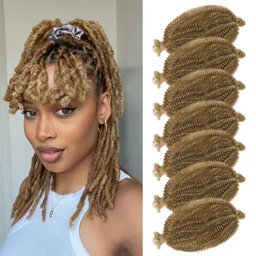 Miniatura 54 de Marley Twist - Cabello trenzado de 16 pulgadas, cabello afro trenzado elástico, paquete de 7 paquetes, cabello rizado rizado ombré, marrón Marrón