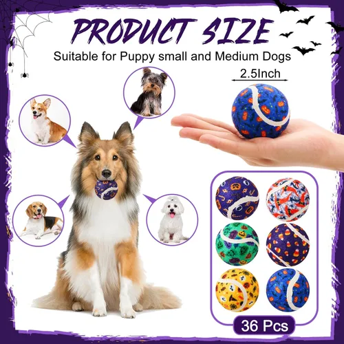 Miniatura 2 de Civaner 36 juguetes de Halloween para perros a granel, pelotas de tenis chirriantes de 2.5 pulgadas para perros pequeños, medianos y grandes