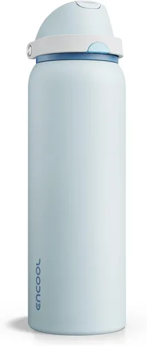 Miniatura 53 de ENCOOL Botella de agua aislada con popote, botella de agua de acero inoxidable con tapa de botón, a prueba de fugas y sin BPA, mantiene el frío Atún