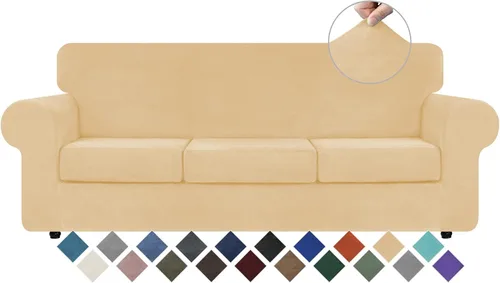 Miniatura 9 de WEERRW 4 Piezas Fundas de Terciopelo de Alta Elasticidad para Sofá de 3 Cojines Fundas de Sofá, Protector de Muebles Lavable con Parte Inferior