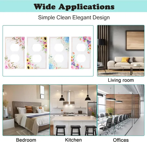 Miniatura 4 de Cubiertas decorativas para interruptor de luz, diseño floral clásico, placa de pared sin tornillos, placa de pared eléctrica de salida dúplex de una