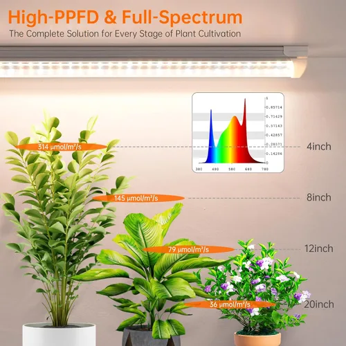 Miniatura 5 de Bstrip T8 - Luz de cultivo de 1.4 pies, 36 W (2 x 18 W), luces para plantas de cultivo en interiores con temporizador, espectro completo con LED