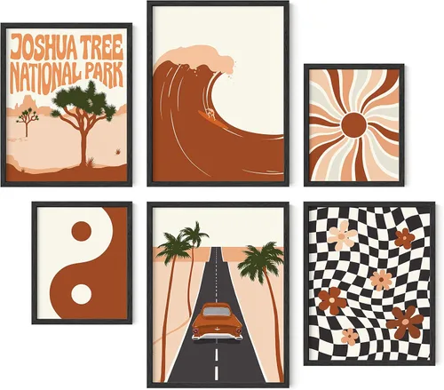 HAUS AND HUES Decoración de pared de arte bohemio, arte de galería, arte de pared bohemio con sol, impresiones de árbol de Joshua, imágenes de Rust