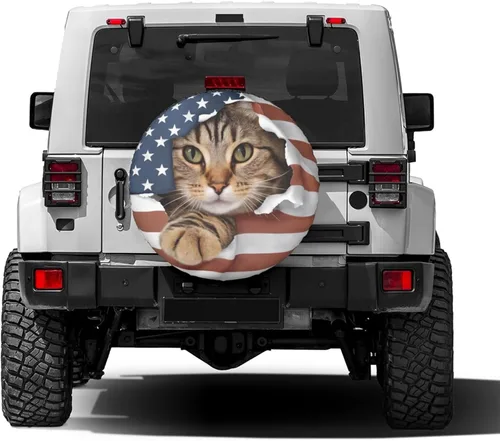 Miniatura 2 de Delerain Cubierta de neumático de repuesto con bandera estadounidense, cubierta de rueda de gato, protección solar impermeable para camiones