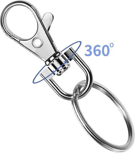 Miniatura 4 de 100 llaveros giratorios de alta calidad con llaveros, clip de llavero de metal y llavero, 50 ganchos para llaveros y 50 llaveros para cordón, Plata