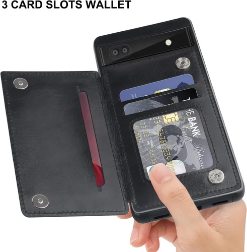 Miniatura 2 de Bizzib para Google Pixel 6A Funda de cuero tipo cartera con tarjetero, cubierta tipo libro con pata de pie, cierre magnético, funda protectora a
