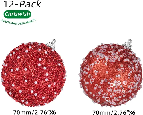Miniatura 2 de 12 unidades de adornos de bolas de Navidad, adornos de bolas de Navidad rojas, decoraciones de perlas de plástico irrompibles para colgar en fiestas