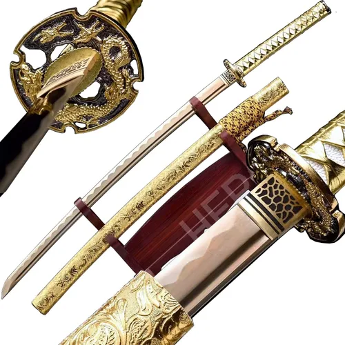 Miniatura 9 de Espada japonesa de samurái Katana auténtica hecha a mano de acero al carbono 1095 de alta calidad, espada de dragón real y afilada, Katana