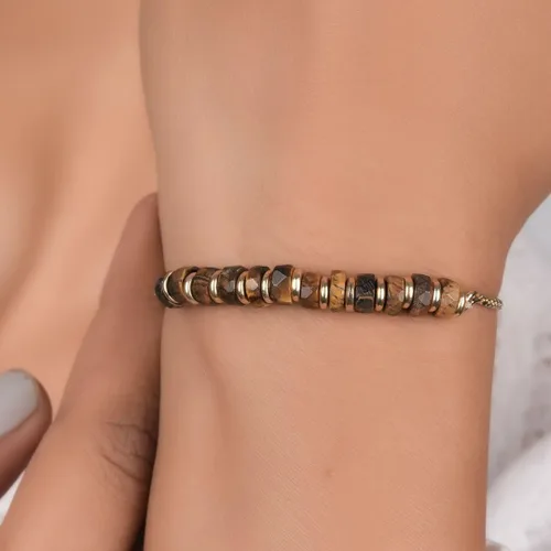Miniatura 77 de Natural Heishi Beads With Spacers Slider Bracelet Gemstone Healing Jewelry With 14k Yellow Gold Plated 8- Inch Adjustable Length
