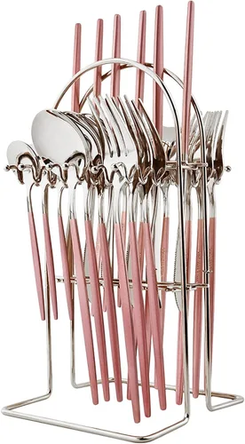 Miniatura 9 de Juego de cubiertos básicos de 24 piezas con un soporte para cubiertos, acero inoxidable 18/0 acabado espejo, cuchillo, tenedor, cucharilla, juego