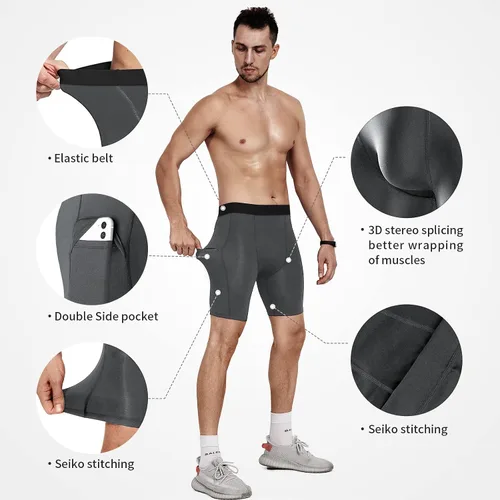 Miniatura 3 de Niksa Pantalones cortos de compresión para hombre, paquete de 3 unidades, ropa interior de compresión para hombre, pantalones cortos deportivos