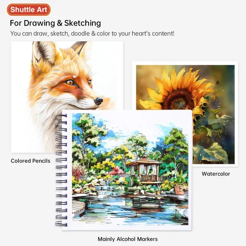 Miniatura 5 de Shuttle Art Almohadilla de Marcadores, Cuaderno de Bocetos Cuadrado Portátil de 8.3”x8.9”, 80 Hojas de Papel para Dibujo con Marcadores, Papel