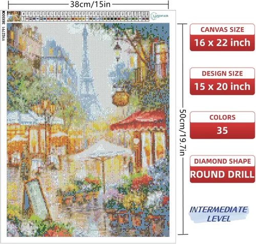 Miniatura 2 de LANDFAIR Kits de pintura de diamantes, 15 x 20 pulgadas, redondo de taladro completo Flower Shop de París, kits de arte de diamantes para adultos