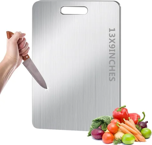 Miniatura 11 de Tabla de Cortar de Titanio para Cocina, Tabla de Cortar Antiadherente de Acero Inoxidable, Tabla de Titanio de Grado Alimenticio de Doble Cara