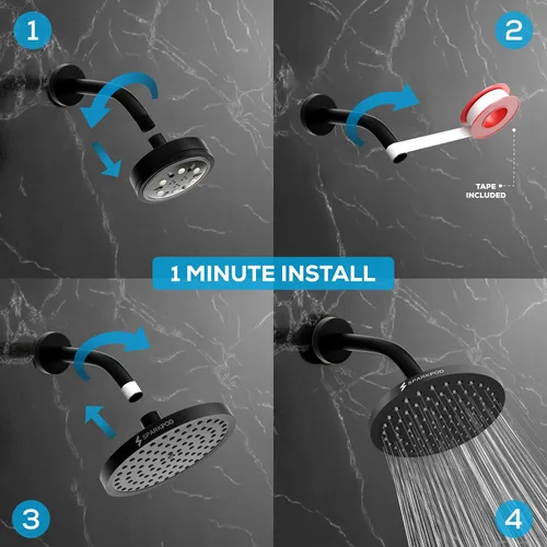 Miniatura 4 de SparkPod Cabezal de regadera – Lluvia de alta presión – Diseño de lujo de calidad premium – Instalación en 1 minuto – Reemplazo ajustable de fácil