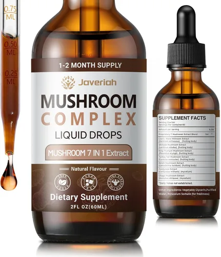 Suplemento de gotas líquidas complejo de hongos – melena de león, shiitake, trompeta rey, cola de pavo, reishi, cordyceps y chaga, tintura vegana 7