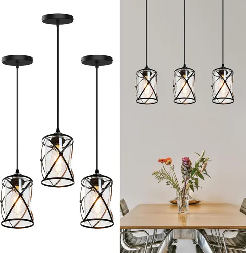 Miniatura 12 de Paquete de 1 lámpara colgante, lámpara colgante industrial con pantalla de metal, iluminación colgante de granja para isla de cocina, pasillo