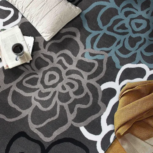 Miniatura 9 de Rugshop Alfombra contemporánea y moderna con flores abstractas y diseño floral, fácil de mantener, para oficina en casa, sala de estar, dormitorio