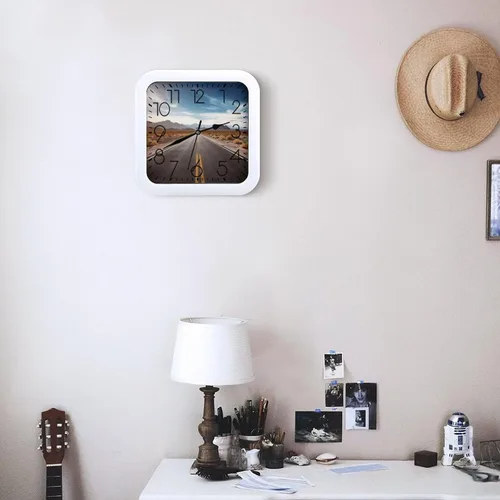 Miniatura 6 de 10" Square Modern Wall Clock,A Cat in Outer Space Print Kitchen Clocks Wall Battery Operated,Silent Non Ticking Unique Funny Cute Wall Clock for