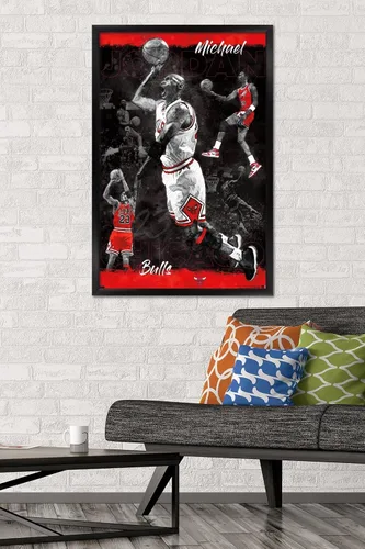 Miniatura 2 de Trends International Michael Jordan - Póster de pared de bosquejo, 14.725 x 22.375 pulgadas, versión enmarcada de madera de granero