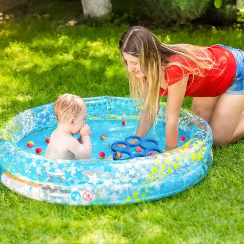 Miniatura 8 de Hiboom Juego de piscina con puntuación, combo de flotadores de espuma para piscina con 10 bolas de lanzamiento coloridas, juego de lanzamiento