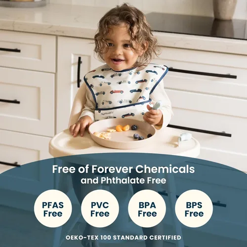 Miniatura 7 de Tiny Twinkle Baberos a prueba de derrames para bebés para comer Baberos impermeables y lavables para niños pequeños con bolsillo para todo Juego