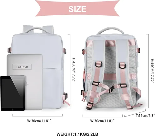 Miniatura 2 de coowoz Mochila de viaje para mujeres y hombres, aprobada por aerolíneas, mochila de mano grande, mochila de senderismo impermeable, mochila b-Gris