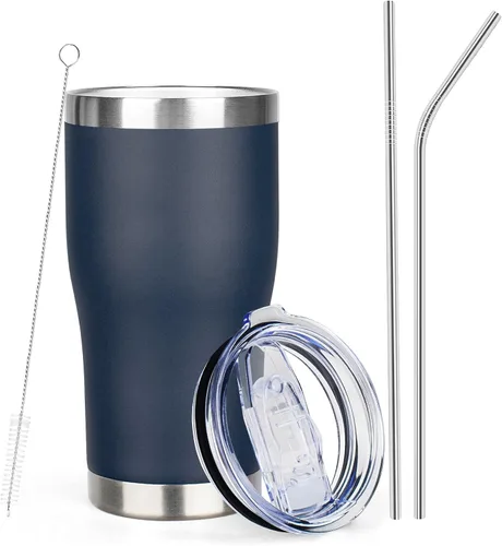 Miniatura 13 de MEZMUT - Paquete de 4 unidades de vaso de café aislado de 20 onzas con tapa y popote, vaso de viaje de acero inoxidable de doble pared