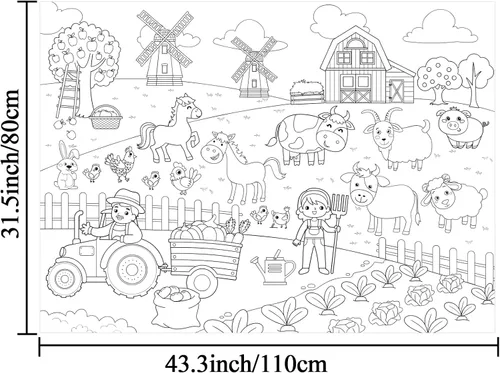 Miniatura 2 de Póster Gigante de Granja para Colorear para Niños Mantel Grande para Colorear Animales Papel de Rollo para Dibujar Libros Hojas Páginas Cubierta