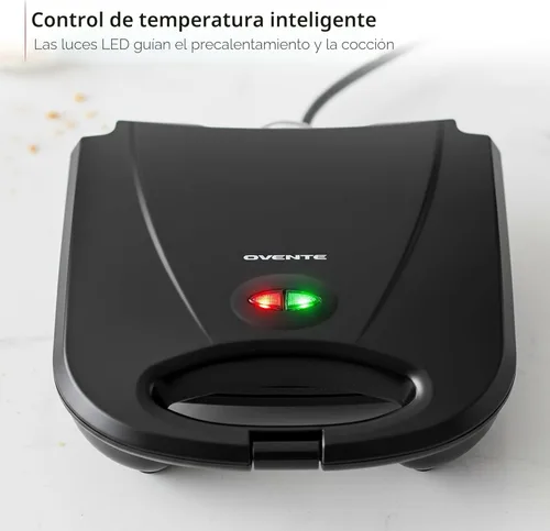 Miniatura 5 de OVENTE - Parrilla eléctrica para panini con placas antiadherentes, luces indicadoras LED, control de termostato, sandwichera compacta perfecta