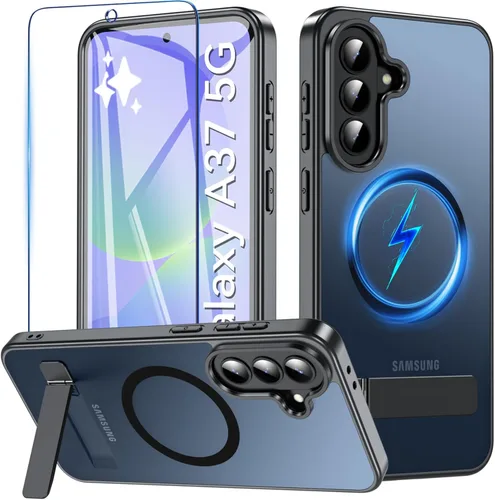 Miniatura 21 de OWKEY Funda para Samsung Galaxy A37/A36 Bark Phone Pro 5G con soporte, magnética, a prueba de golpes, para Magsafe translúcida mate, transparente
