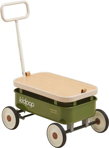 kidpop PULA-Wild Vagón de Arrastre 3 en 1 para Niños, Andador de Empuje para Niños Pequeños de 2.5 a 8 años, Cubierta de Madera Extraíble y Manubrio