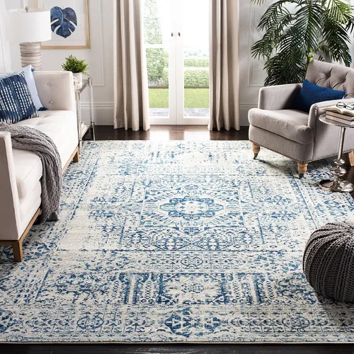 Miniatura 10 de SAFAVIEH Evoke Collection EVK260T Medallón oriental envejecido de 2'2" x 4', color marfil y negro, no desprende pelusa, alfombra de acento para sala