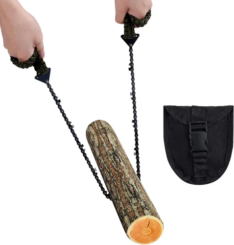 Miniatura 2 de Sucrain Sierra de Cadena de Bolsillo con Mango de Paracord, Sierra de Mano de Cadena Plegable, Equipo de Supervivencia de Emergencia al Aire Libre