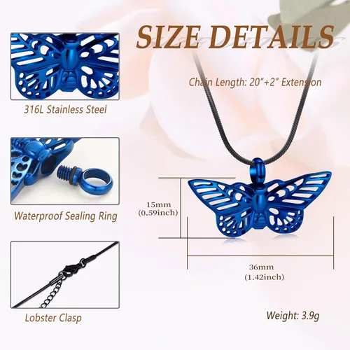Miniatura 24 de Minicremation Joyas de cremación para cenizas – Collar conmemorativo de mariposa con colgante de urna para cenizas de seres queridos