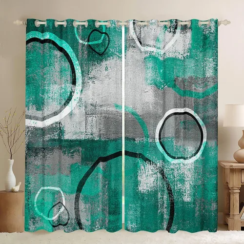 Miniatura 15 de Cortina de ventana de rayas rojas y negras, cortinas abstractas con ondas circulares, cortinas geométricas para tratamiento de ventanas para niños
