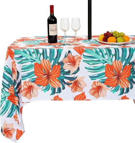 Miniatura 25 de SquarePie Mantel redondo de 60 pulgadas para exteriores con agujero para sombrilla y cremallera, resistente al agua, a prueba de derrames, mantel