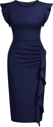 Miniatura 4 de Miusol vestido de cóctel con volantes, estilo clásico, para mujer