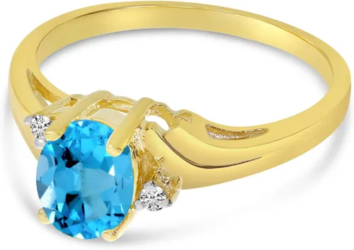 Miniatura 3 de Anillo de oro amarillo de 14 quilates con topacio azul ovalado y diamantes