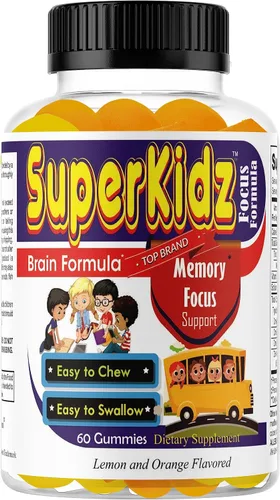 Superkids - Gomitas de enfoque para niños con Omega 3 DHA, gomitas de apoyo cerebral para niños y adolescentes, gomitas de memoria y concentración,