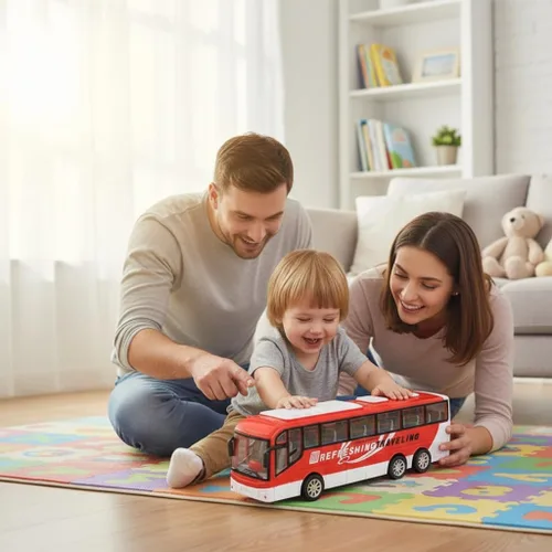 Miniatura 7 de Modelo de coche de juguete de autobús de viaje de 12.5 pulgadas para niños, coche de autobús urbano a escala 1:30 para niños pequeños, juego