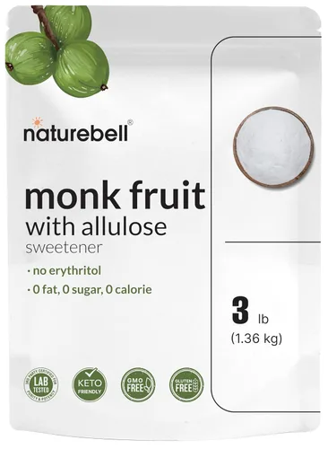 Edulcorante de fruta de monje y alulosa sin eritritol, 3 libras | 0 regusto, 0 calorías, 0 carbohidratos netos - Sustituto de azúcar 1:1 -