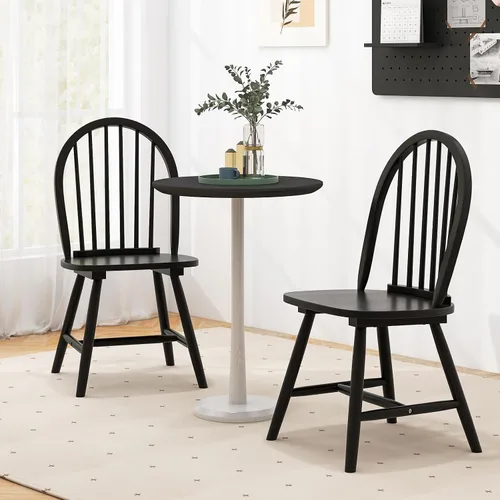 Miniatura 5 de WATERJOY Juego de 4 sillas de comedor de madera negra de 18 pulgadas, sillas de asiento Winsome de madera de caucho con respaldo alto para cocina