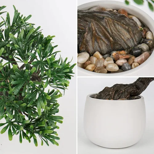 Miniatura 2 de DILATATA Árbol bonsái falso con planta de enebro zen, bonsái artificial de 10 pies de alto con maceta de cerámica blanca decorada con guijarros, 10