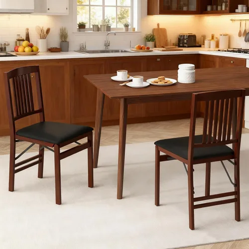 Miniatura 2 de POWERSTONE Juego de 2 sillas de comedor plegables que ahorran espacio, sillas de cocina plegables con asiento acolchado, respaldo de rejillas, marco