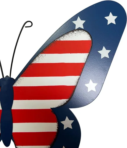 Miniatura 5 de SAGUZOU Letreros rústicos colgantes de metal con bandera americana patriótica de mariposa para puerta y patio, 4 de julio, blanco, azul, rojo, Día