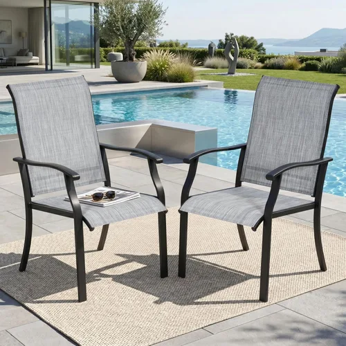 Miniatura 12 de NUU GARDEN Juego de 2 sillas de comedor para patio, sillas de comedor al aire libre con marco recubierto de polvo, sillas de comedor de metal