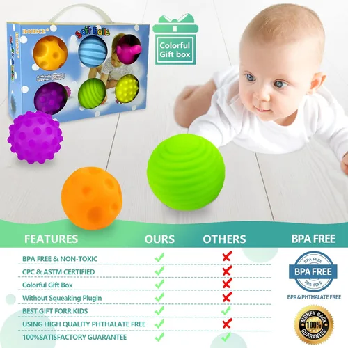 Miniatura 6 de Pelota sensorial para bebés de 6 a 12 meses, bolas de bebé para niños pequeños de 1 a 3 años, alivio del estrés, bolas sensoriales texturizadas